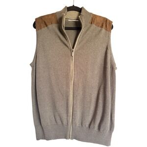 Cabincore Old Money Alex Cannon Med Full Zip Sweater Vest Taupe Shoulder Patch